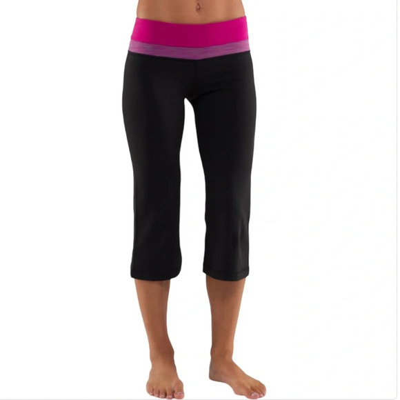 Lululemon Retro Reversible Groove Crop Leggings Black Raspberry Heather Luon 6 - Picture 1 of 15